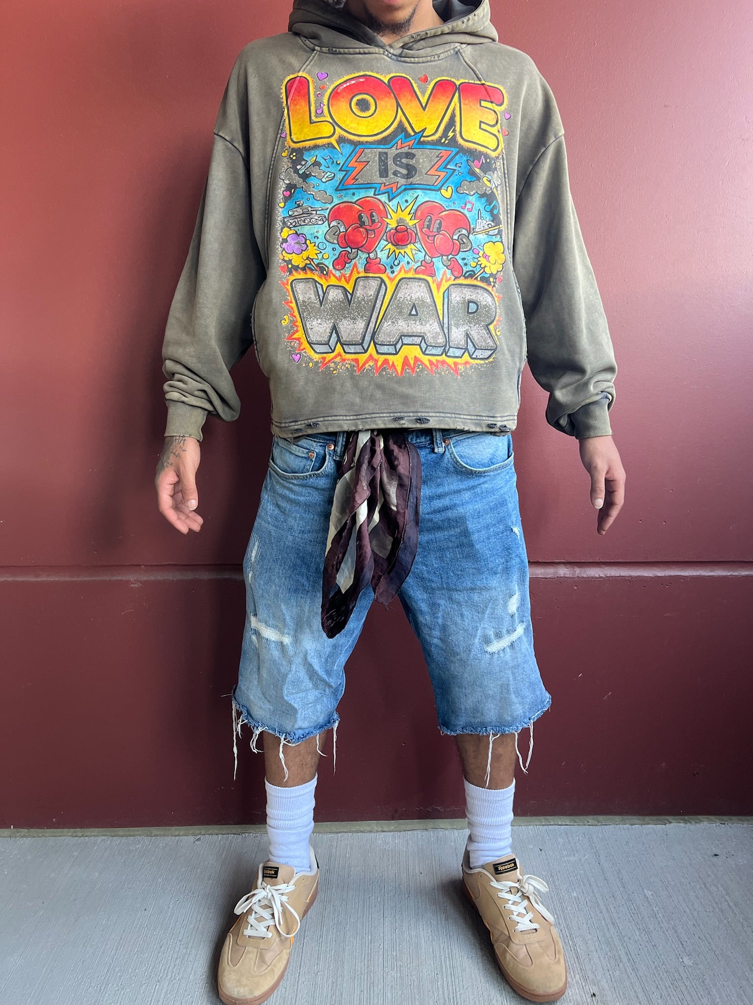 Vintage Washed Frayed-Hem Hoodie