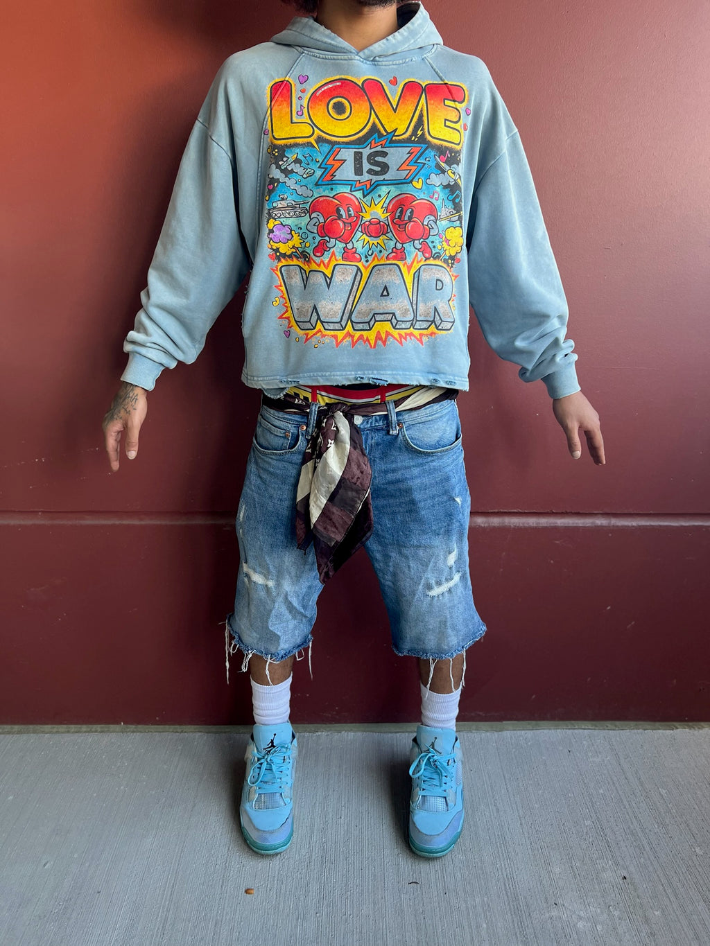 Vintage Washed Frayed-Hem Hoodie